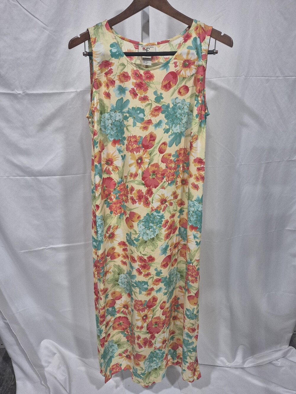 Ease Sport Floral Sleeveless Maxi Dress Rayon Tropical Garden Print